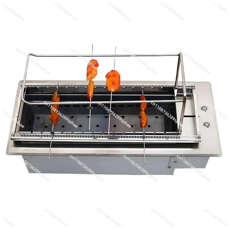 Commercial Charcoal BBQ Grill, Push-Pull Electric Lifting Charcoal Tray Automatic Skewer Barbecue Machine
