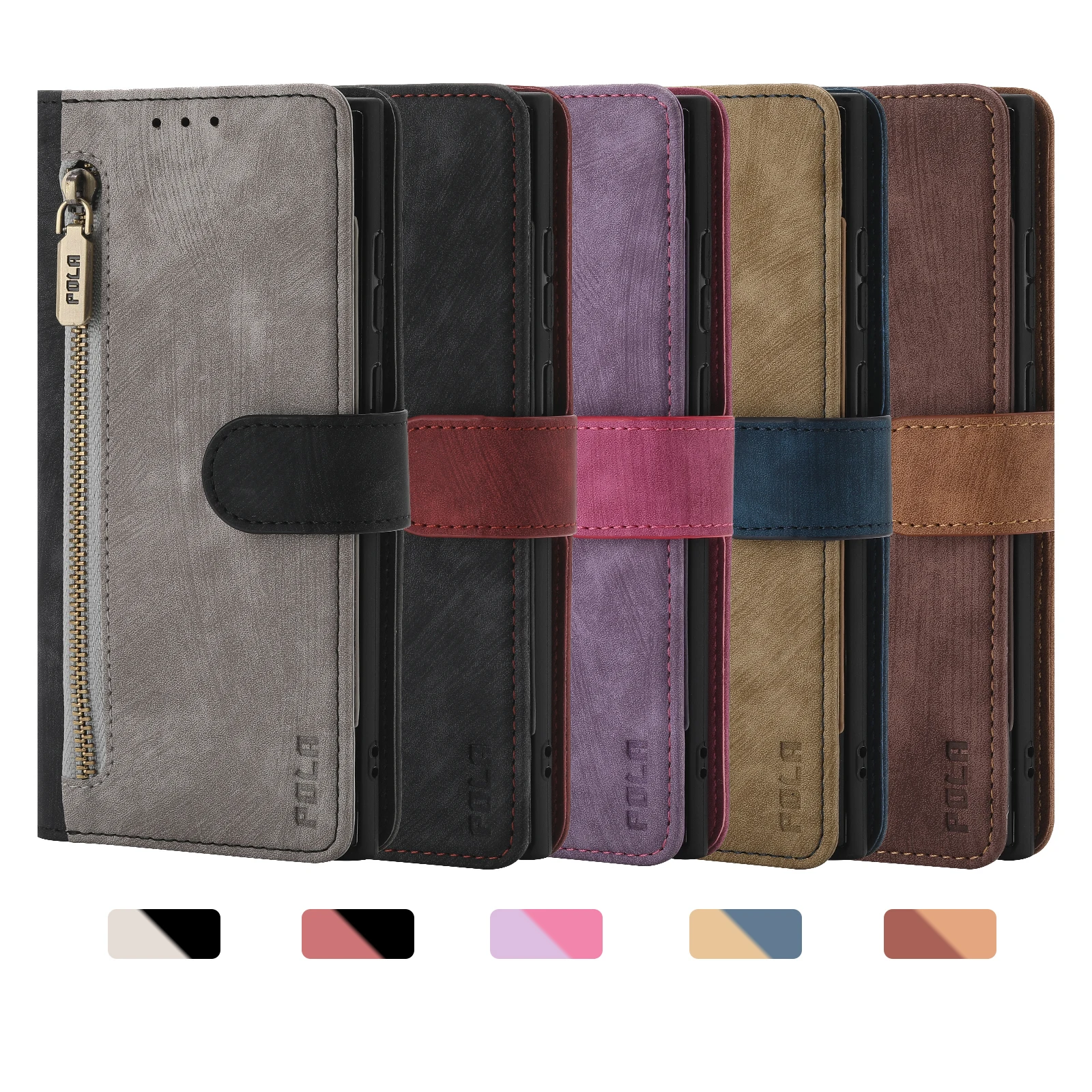 Zipper Wallet Leather Case For Samsung Galaxy S23 Ultra S22 S21 FE S20 S10 A23 A53 A73 A33 A12 A13 Cards Solt Book RFID Cover image 6