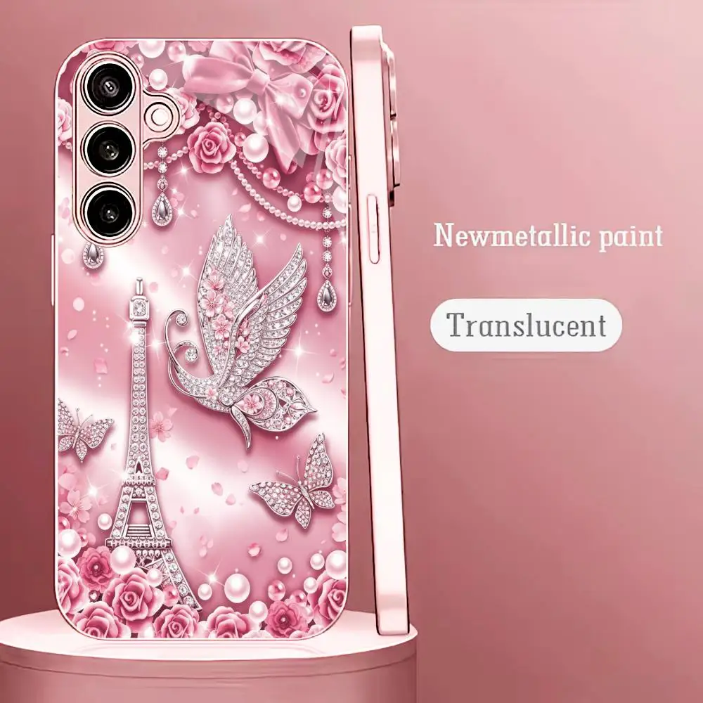 Aifei Tower - Pink Butterfly fashion phone cases s26 ultra case 폰케이스 glass for Samsung Galaxy S26 S25 S24 S23 S22 FE,Ultra,Plus