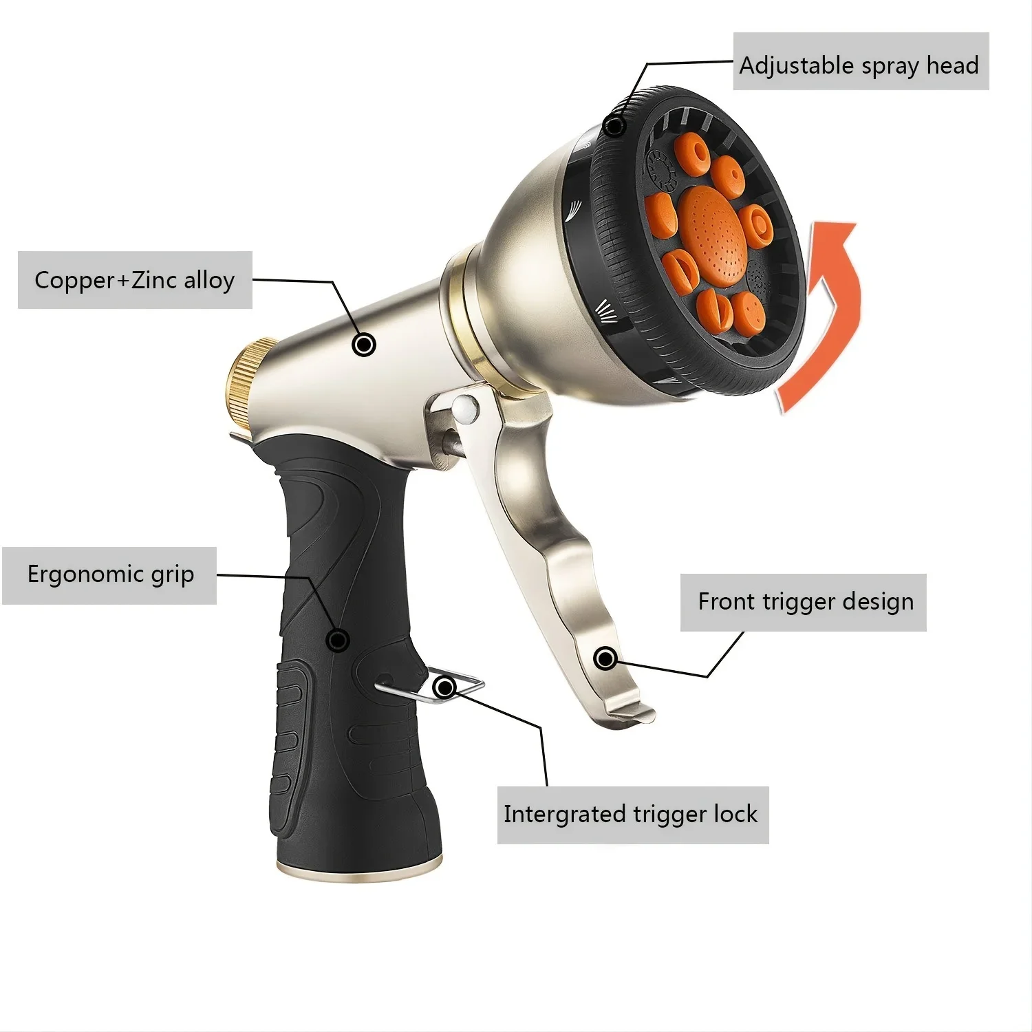 

1pc Heavy-Duty Garden Hose Nozzle - Durable and Long-Lasting Adjustable Spray Pattern Hose Sprayer - Leak-Resistant and Rust-Pro