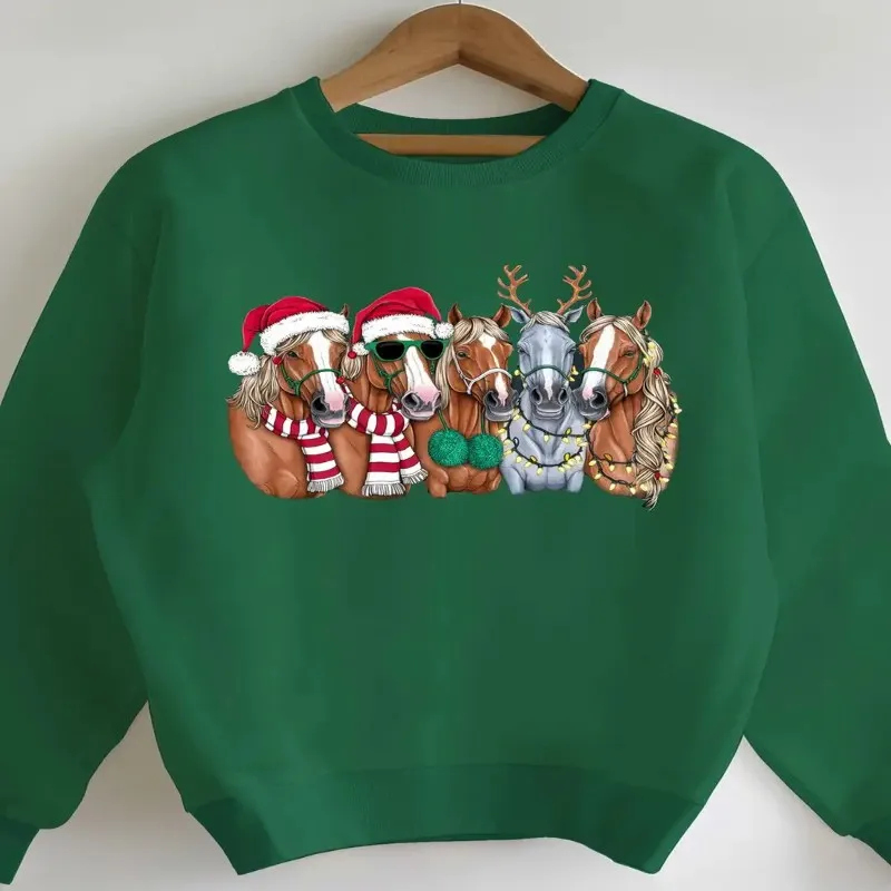 

Зима-Осень, женская одежда больших размеров, женская толстовка большого размера, праздничный принт лошади, мультяшный графический хлопок, модный комфорт