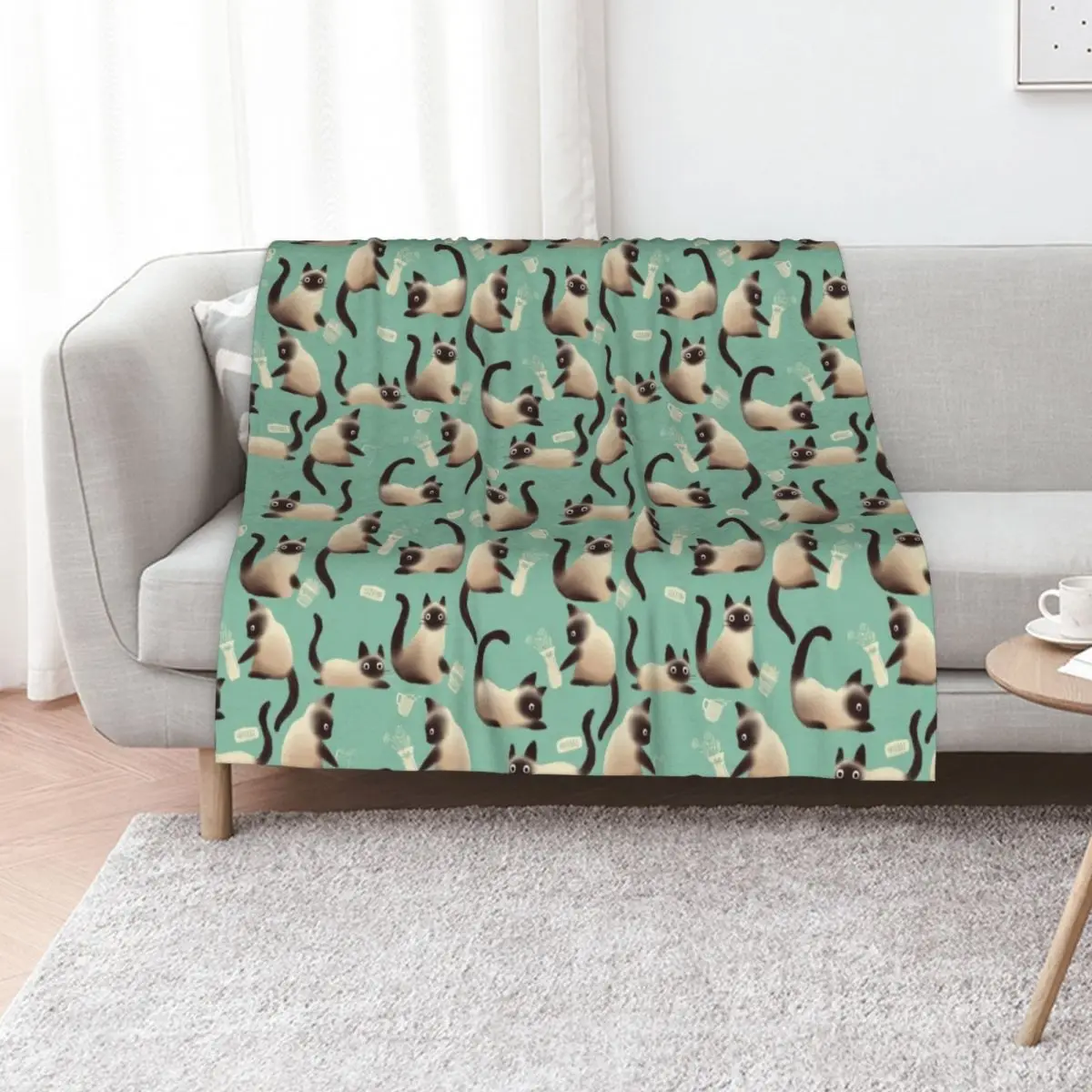 Bad Siamese Cats Knocking Stuff Over Throw Blanket Blankets For Bed Plaid Bed linens Large Soft Blankets