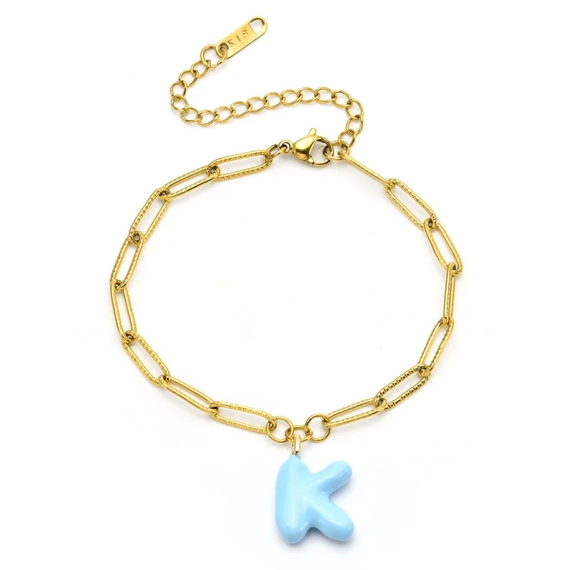 

Colorful Bubble Letter Bracelet 18K Gold Plated Enamel Letter Blue Initial Charm Pendant Balloon Alphabet Jewelry Gift For Women