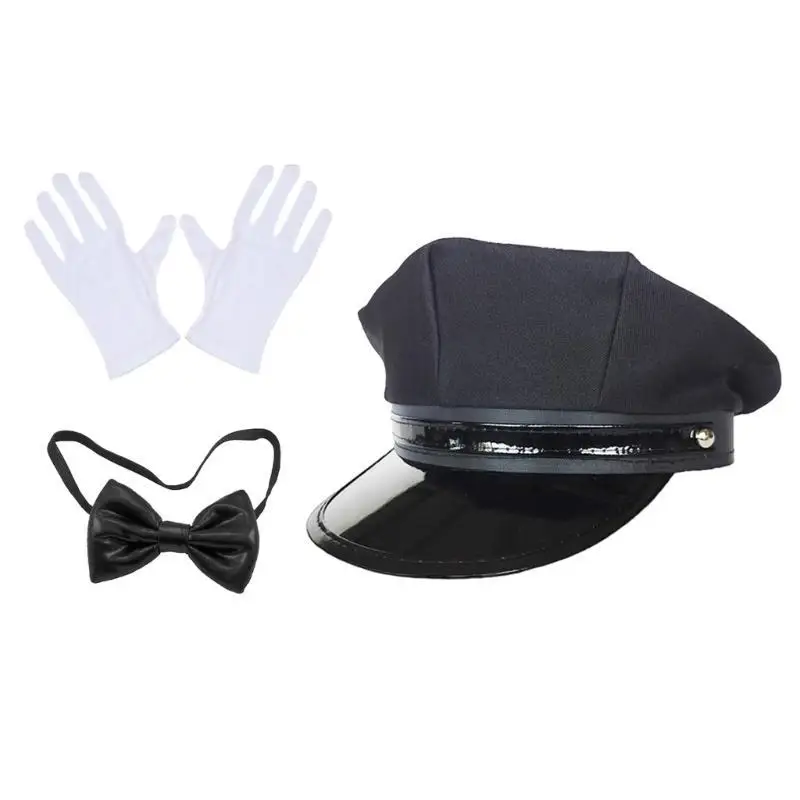 R1WE Accesorios disfraz chofer Corbata Sombrero chofer negro para adultos Fiesta cosplay