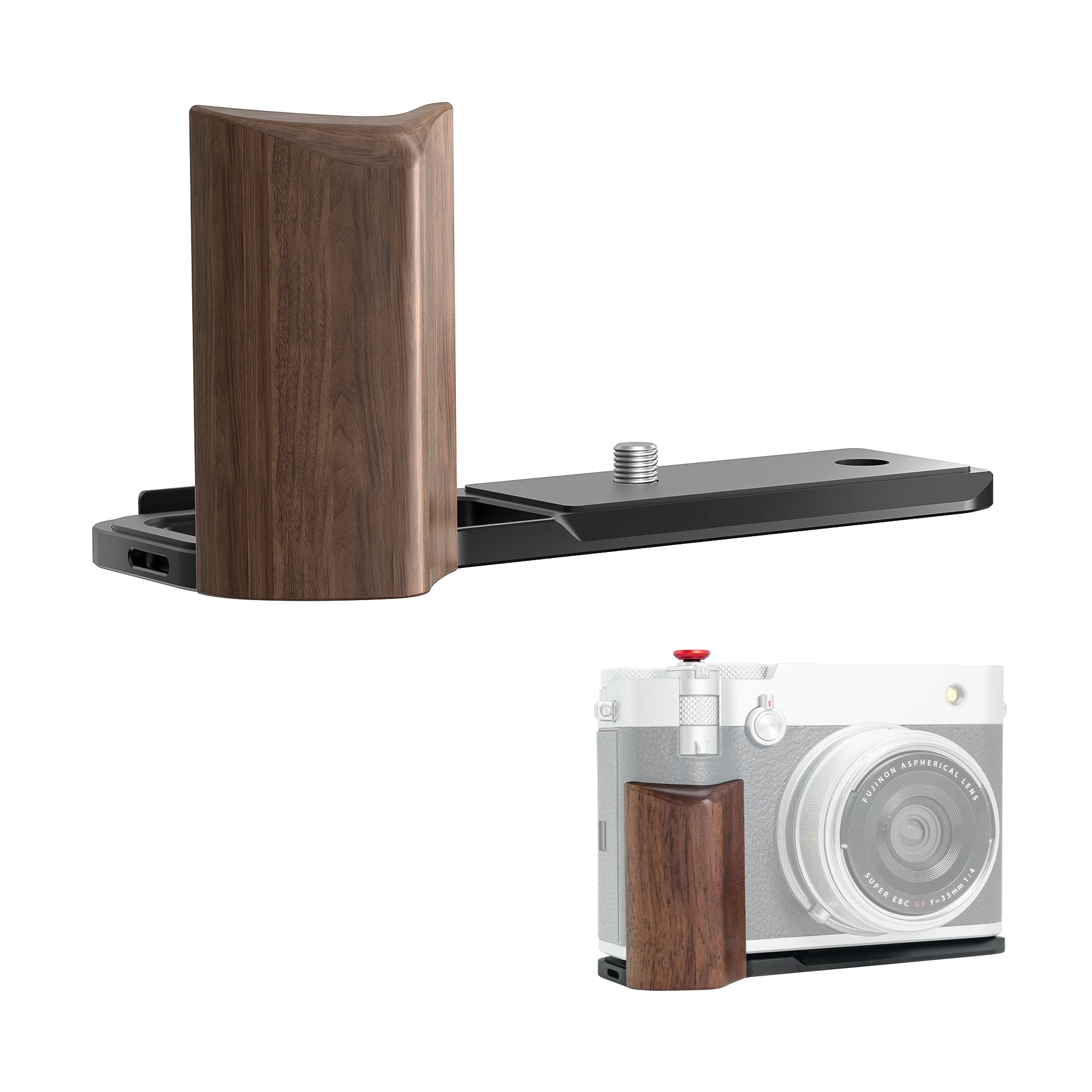 قبضة محمولة على شكل حرف L خشبية ممتازة من Freewell لكاميرا Fuji GFX100RF مع متانة الإصدار السريع من Arca-Swiss