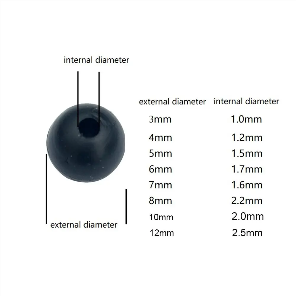 100pcs/lot Fishing Beads Space Stopper Black 3mm-12mm Round Soft and hard beans Fishing Lures bait Hook Rig Accessories