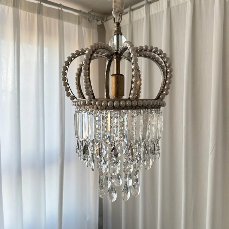 Tricolor LED Chandelier Bedroom Study Living Room Ceiling Lamp Retro Luxury Crown Pendant Light Home Decor Items Mood Lights