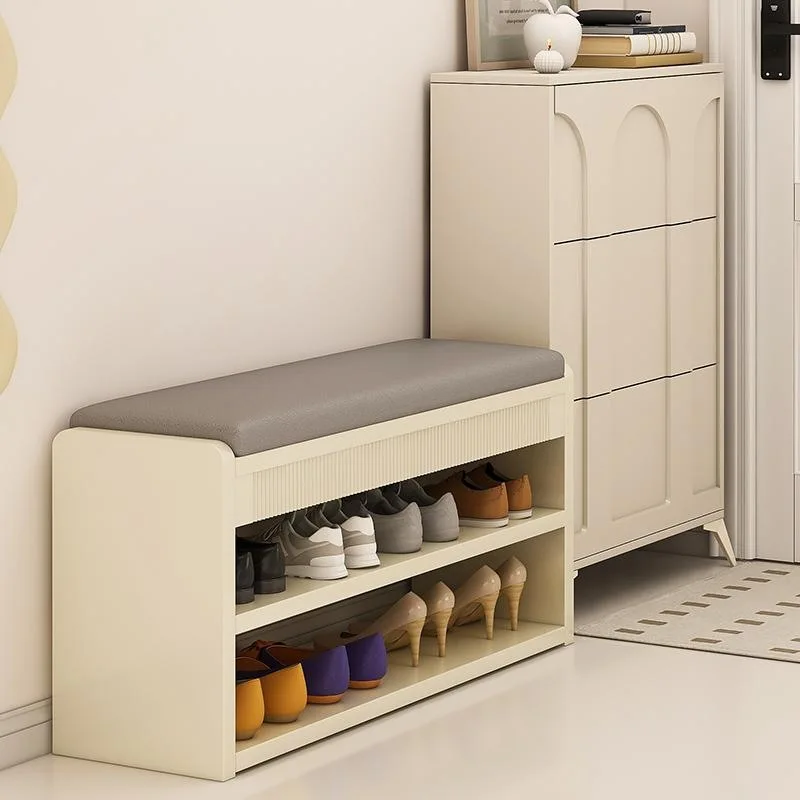 Cream Wind Shoe Change Stool, Enter the Door of the Household, Wear Shoes Stool, Seated Shoe Cabinet