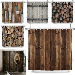 Rustic Shower Curtain, Vintage Vertical Wood Planks Distressed Rustic Hardwood Design,Fabric Bathroom Curtain Decor with Hooks