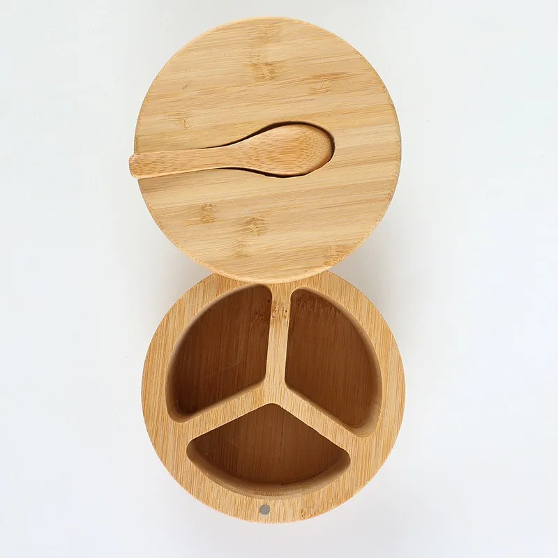 Ensemble d'assaisonnement multifonction en bois de bambou - Pots à sel et à poivre, sucrier, couvercle de rangement