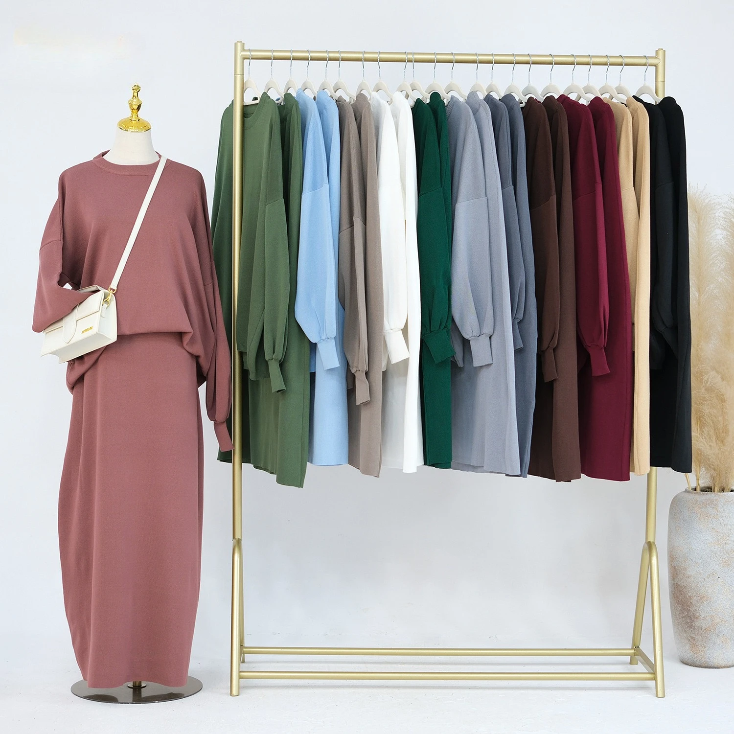 

Two Piece Muslim Sets Women Casual Soild Tops+Skirts Matching Set Abaya 2 Piece Set Eid Ramadan 2pcs Suits Muslim Woman Clothing