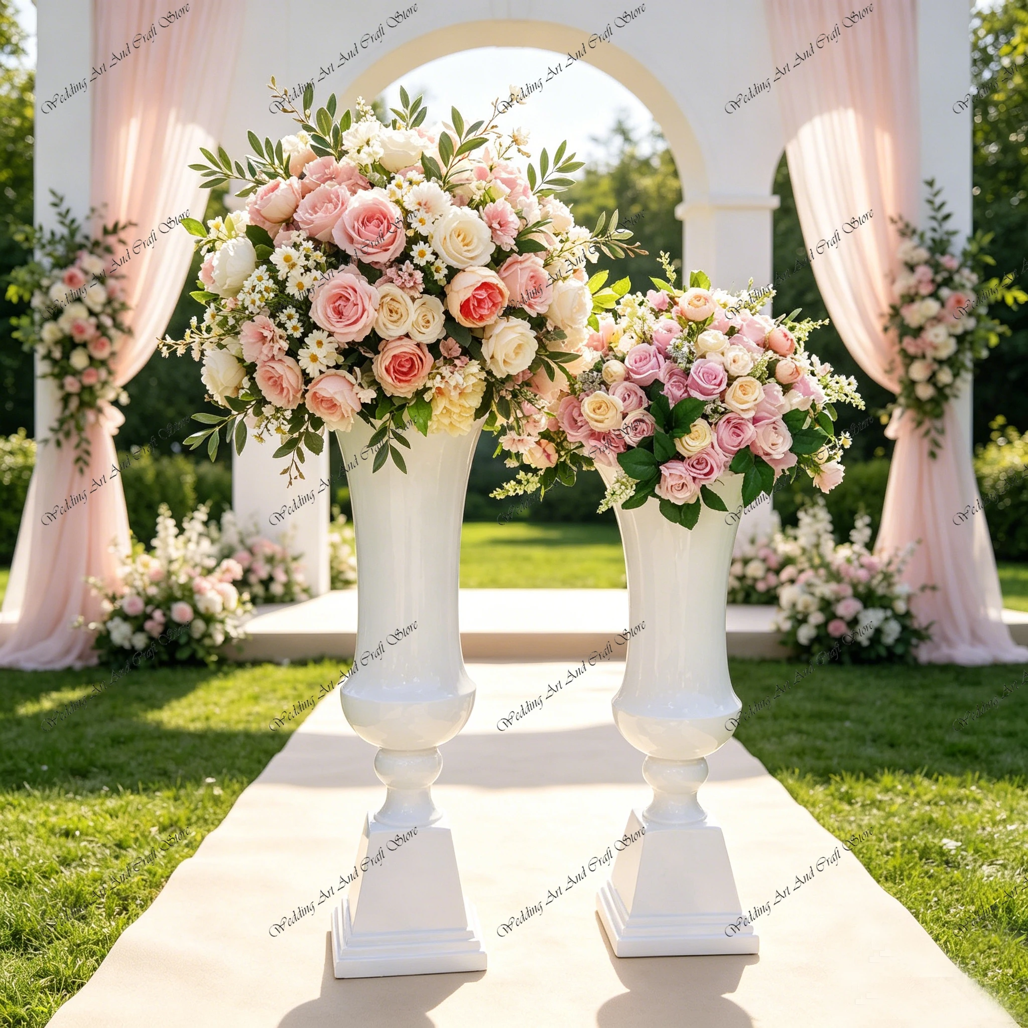 4pcs 80-100cm f30 Glass Fiber White Large Flower Vase Wedding Table Centerpiece Flower Stand for Party Table Decoration ivy1202