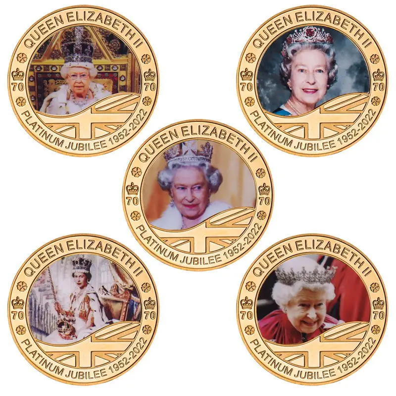 Moneda conmemorativa de oro de la Reina Elizabeth II con caja de regalo, monedas de desafío de la familia real, Medalla coleccionable, regalos de