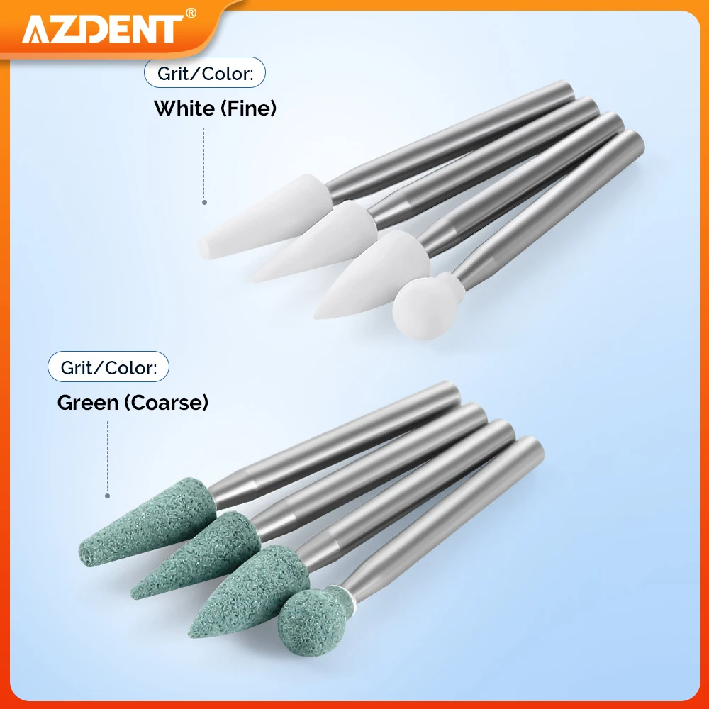 12PCS/Box AZDENT Dental White Stone Polishing Polisher Sandstone Grinding Head FG 1.6mm Drills Flame Cone Round Shape Dentistry