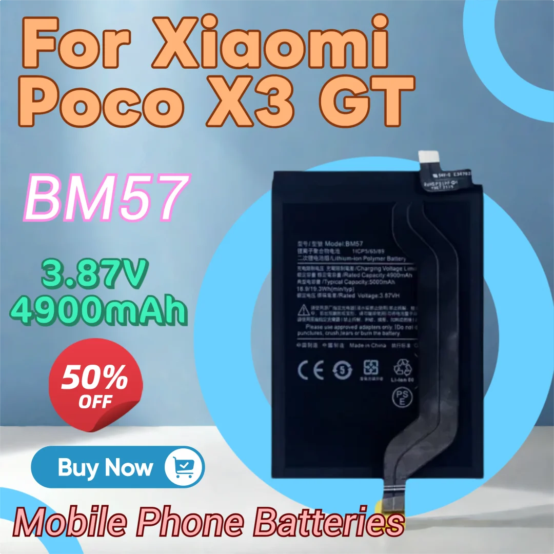 

Новый 3,87 В 4900 мАч Высококачественный аккумулятор BM57 для Xiaomi Poco X3 GT, аккумулятор для телефона, в наличии, быстрая доставка
