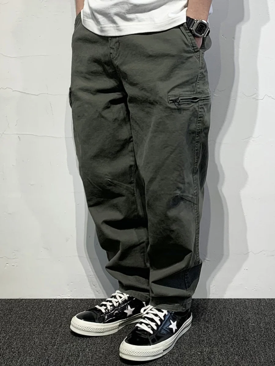 

Мужские свободные повседневные брюки в американском стиле ретро, однотонные простые брюки на весну и осень, рабочая одежда, длинные брюки