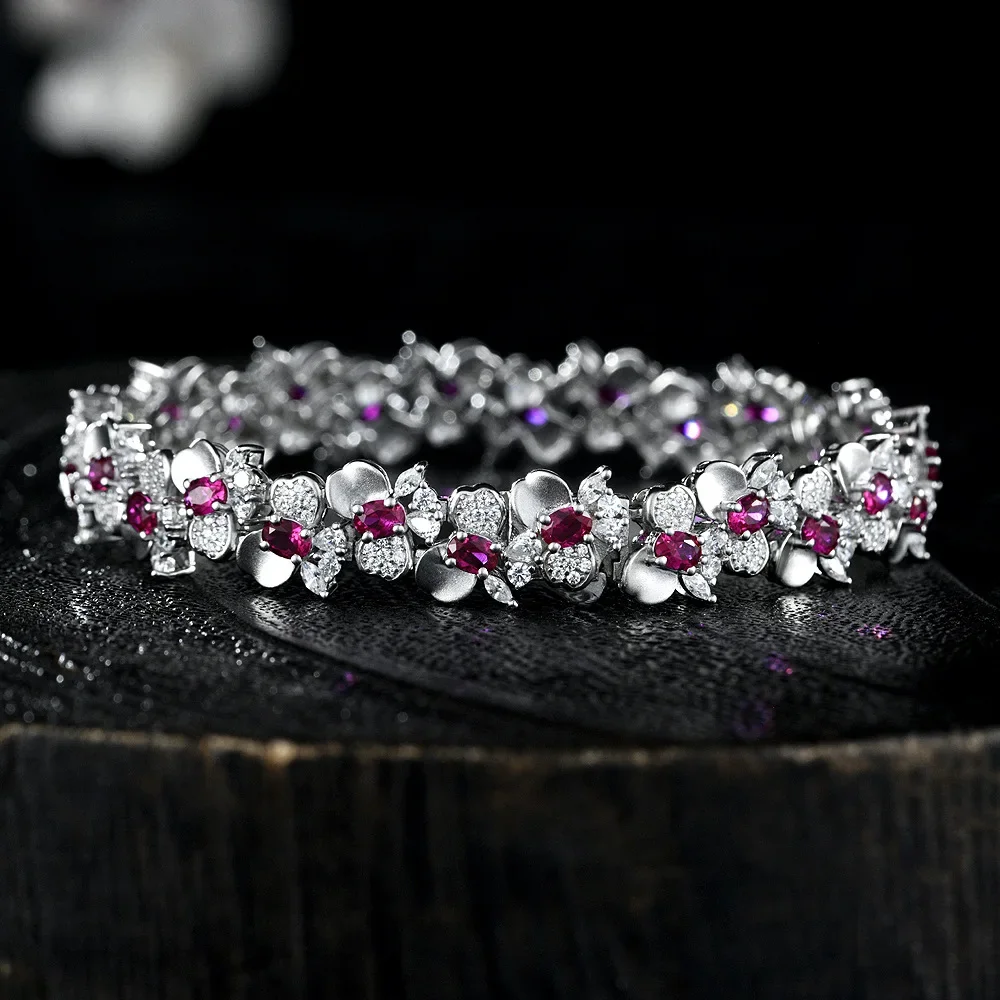 

2025 New S925 Silver 0.25ct Egg shaped 3 * 4 Sweet Flower Bracelet Length 15/17 * 19cm Optional marry Jewelry