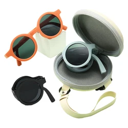 New Summer Kids Folding Sunglasses Uv Protection Retro Round Sun Glasses for Girls Boys Beach Travel Child Eyewear Storage Box