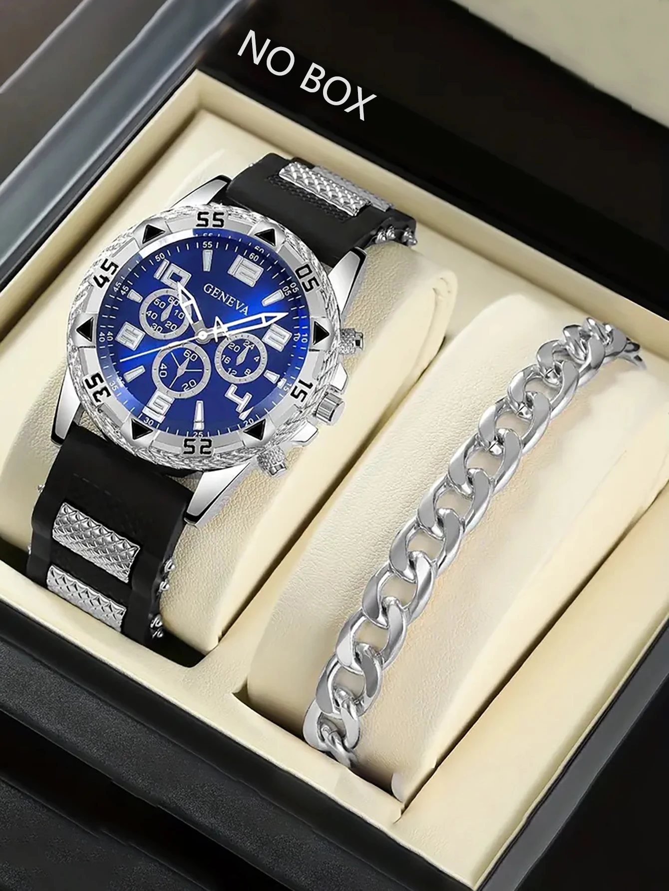 Men's round Case Quartz Watch And Bracelet Set Suitable for Daily Wear Birthday Gift，NO BOX