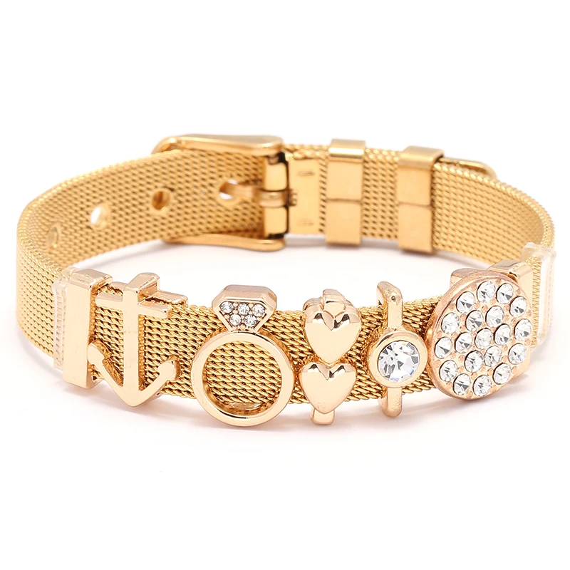 New Arrived Adjustable Stainless Steel Mesh Bracelet Shiny Crystal Bead Charms Fine Bracelet European Woman Watch Accessories