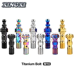 Xingxi Titanium Banjo Bolt M10 Pitch 1.0/1.25 Flange oil pipe Double Hole Clutch Bleeder Valve Screw for Motorcycle Caliper