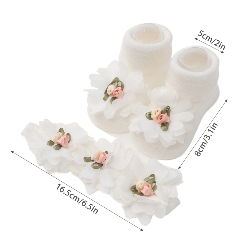 Trendy Baby Gift Set Newborn Headband & Socks Stylish Baby Lace Flower Socks Hair Headband Set Elegant Newborn Socks