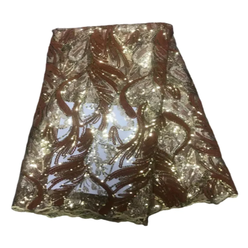 

High Quality African Lace Fabric 2023 Gold French Net Sequins Fabric Sewing Embroidered Lace Tulle Nigerian Lace Fabric 5Yards