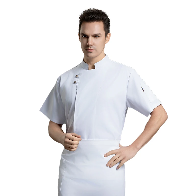 Giacca da cuoco traspirante da uomo uniforme da cuoco per cucina panetteria ristorante manica corta camicia stile Unisex Hotel cameriere abbigliamento da lavoro