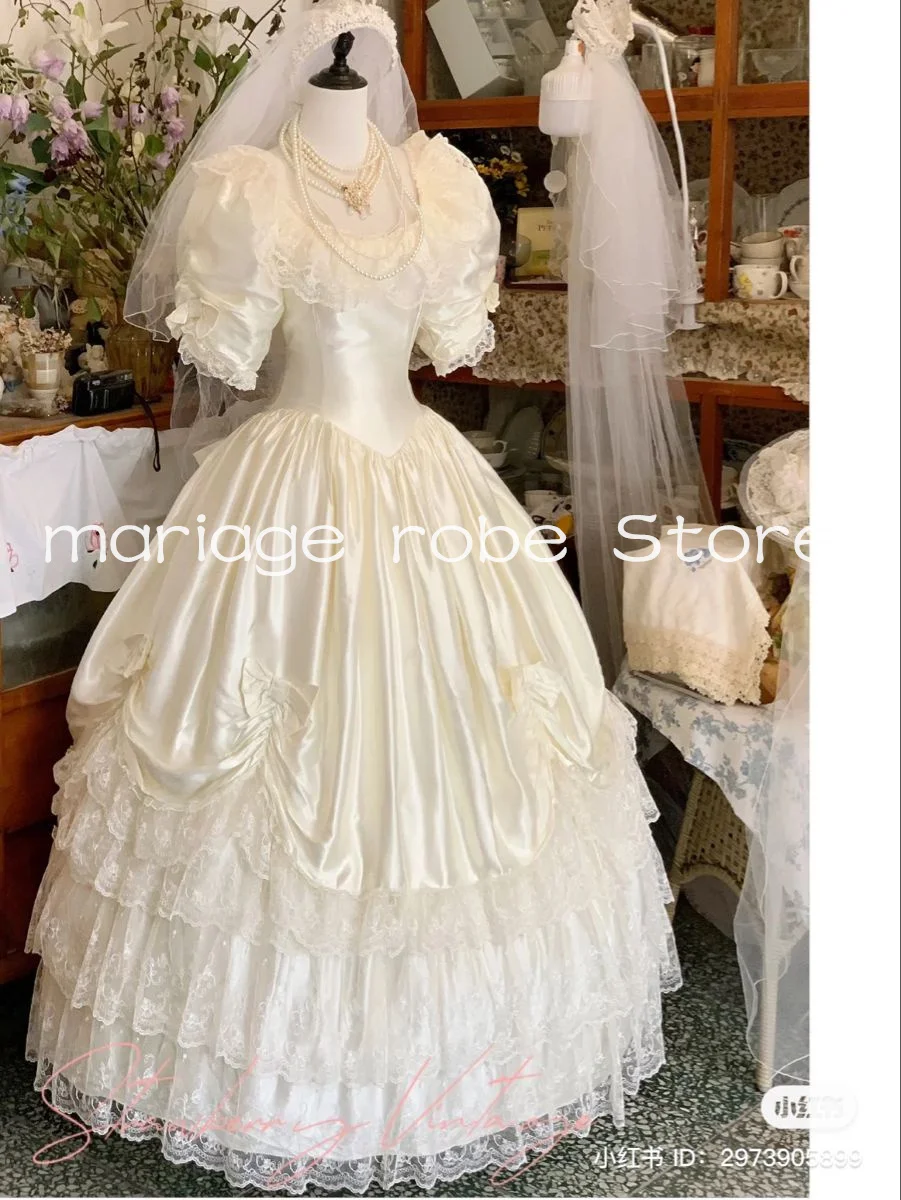 Vintage History Victorian Wedding Dresses Ruched Pleated Corset Puffy Sleeve Garden Church Bridal Gown Outfit Custmosized