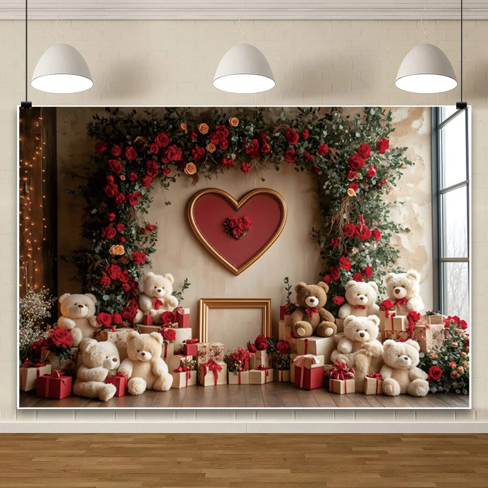 Arrière-Plan de Photographie de Léon, Ours, Rose Rouge, Cœur, ixdes Mères, Patients, Décorations de ixPréChristophe, Accessoires Photo