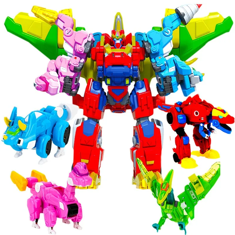 4 IN 1 Gogo Dino Explorer Deformation Robot Toy Action Figures Transformation Car Airplane Gogo King Dinosaur Toys for Kids Gift