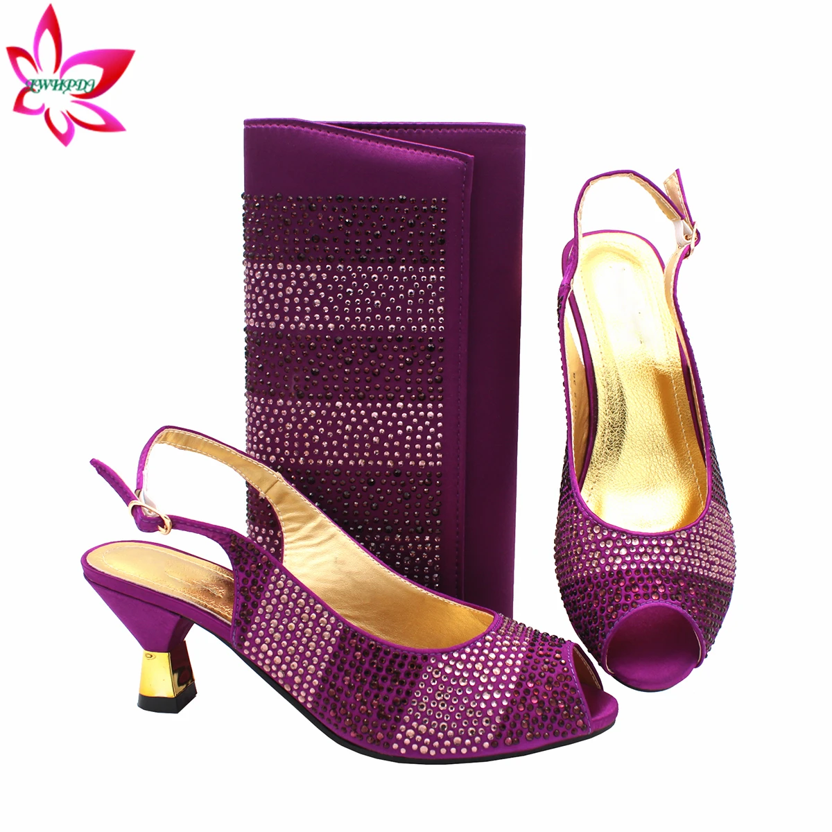 Special Design New Arrivals African Women Shoes and Bag to Match in Purple Color High Quality Pumps for Garden Party