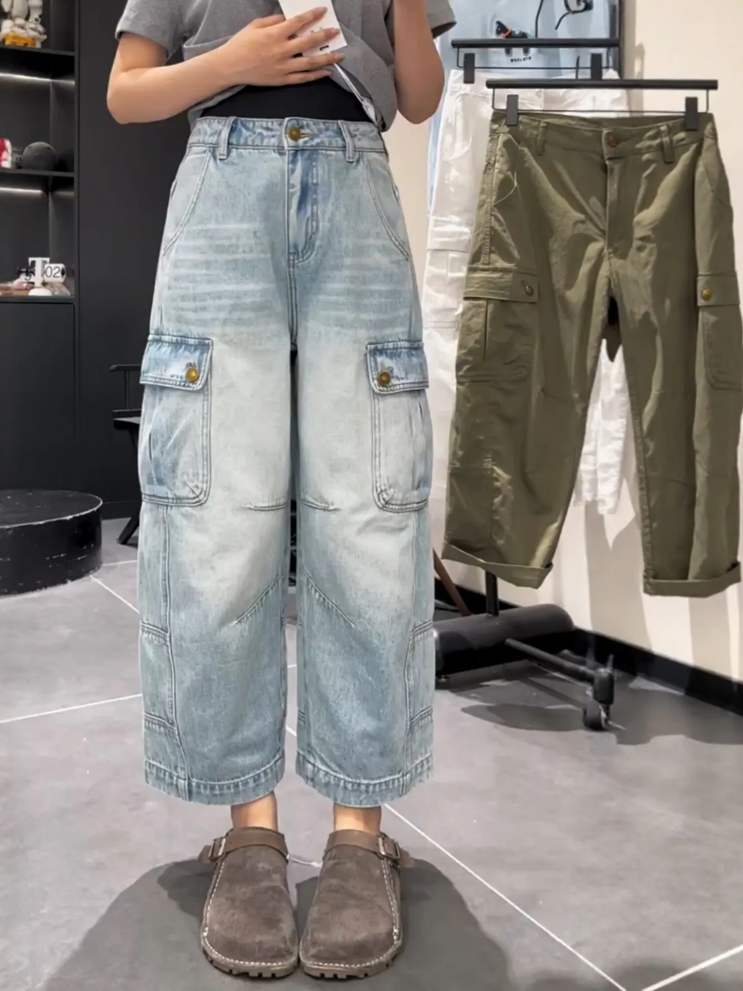 

High Waist Loose Wide Leg Jeans Women's Casual Style Spring Summer New High Waist Korean Loose Nine Points Wide Leg Pants