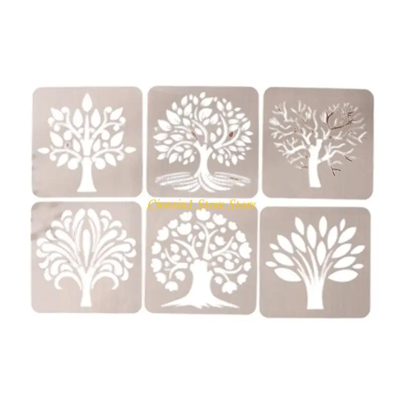 A3pc 6 PCs Tree Stopys Modelo Desenho folhas estêncils pintura oca estêncils