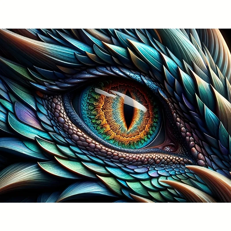 1pc DIY Animal Series, Longan, Blue Dragon Eye Pattern, Full Round Diamond Art Painting Set, Adult Beginner