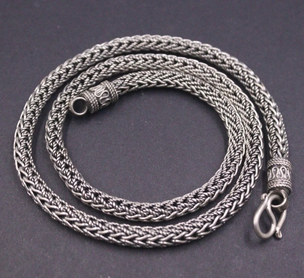 

Real Solid 925 Sterling Silver Chain Men 6mm Wheat Braided Foxtail Necklace 50cm/64.5g