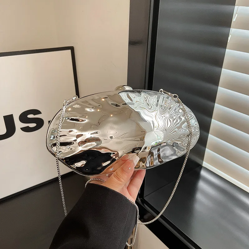 

2025 Women's Textured Shell Clutch Bag, Vegan Leather Multi-way Crossbody Purse, Elegant Wrinkle Design for Party Wedding