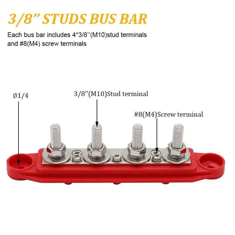 Barra de ônibus 4 pinos 3/8 "m10 post bateria distribuição de energia bloco terminal barra de cobre com tampa