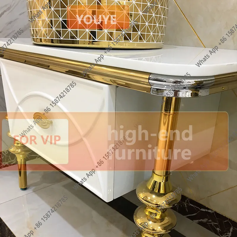 WER Luxury stainless steel bathroom cabinet combination bathroom Nordic light luxury table wash basin cabinet floor
