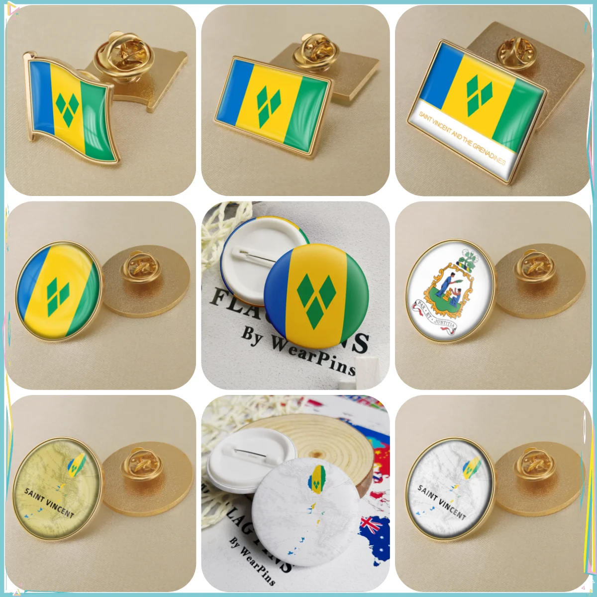 St. Vincent und die Grenadinen-Flagge, nationales Emblem, Brosche, Abzeichen, Anstecknadeln
