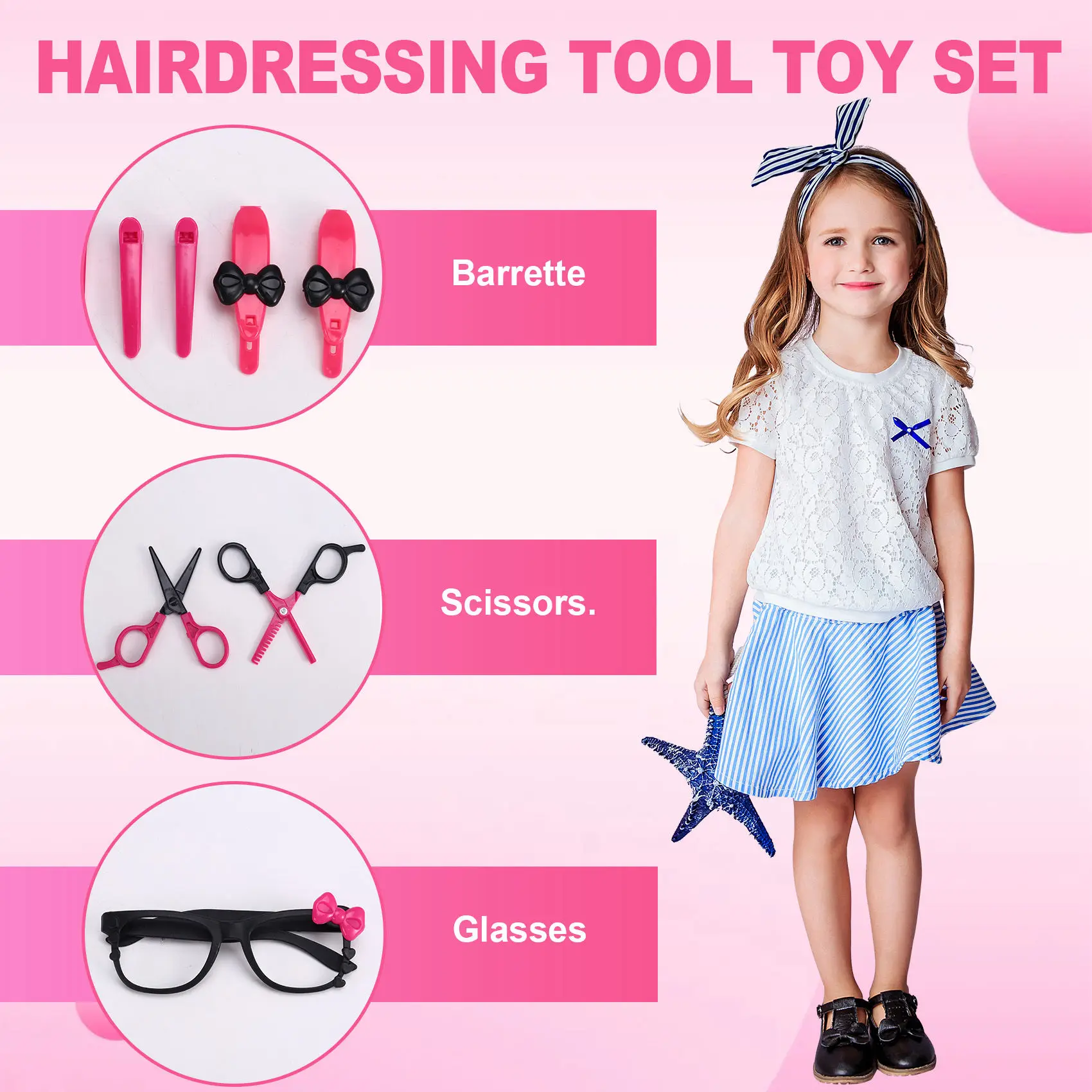 ABWE-Kids Fantasiespel Kappers Haar Simulatie Spel Kinderen Haar Styling Tools Föhn Curler Make-up Kit