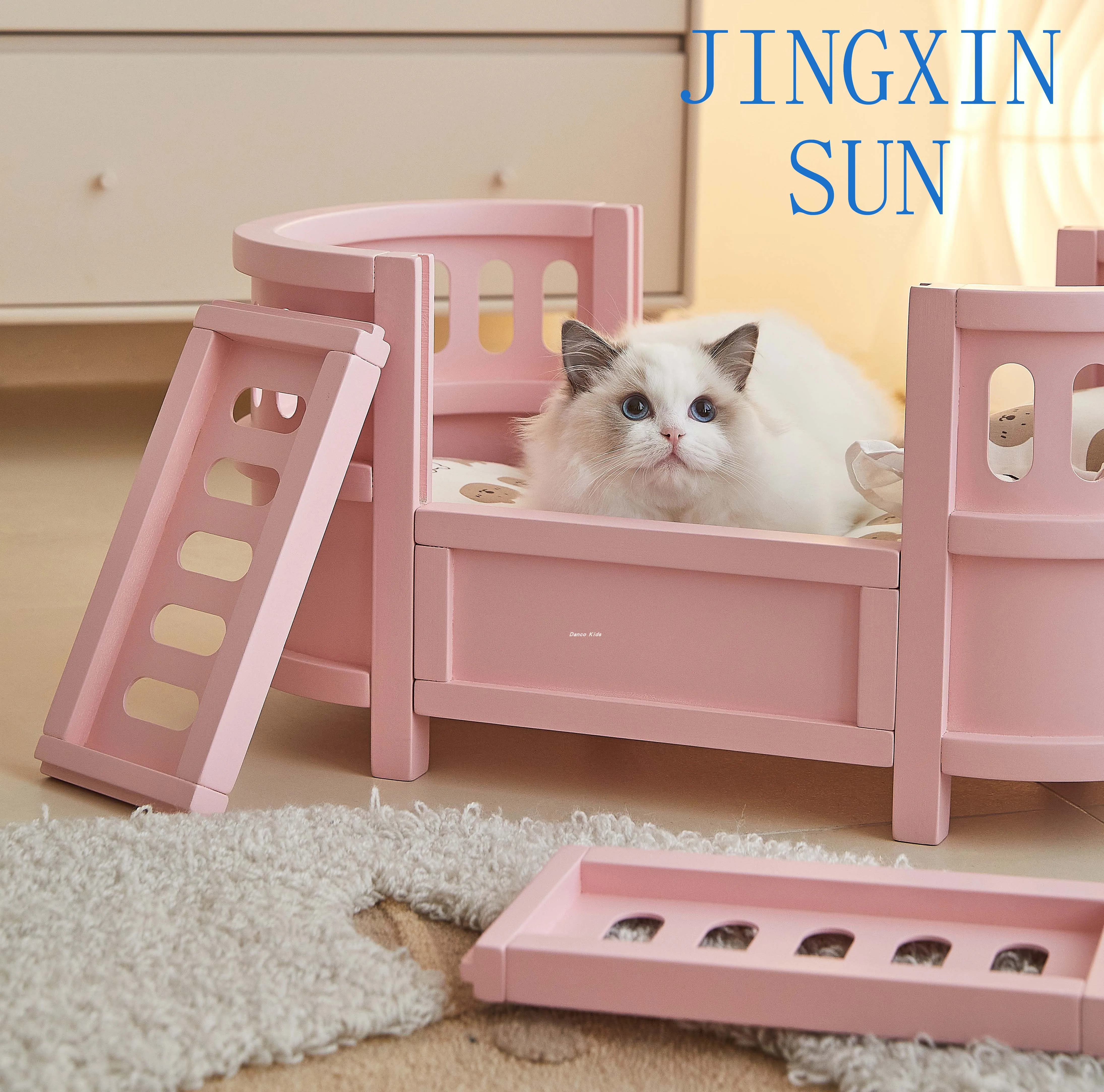ins Nordic playhouse doll bed Solid wood cat princess bed Removable and washable Four Seasons Universal Wooden