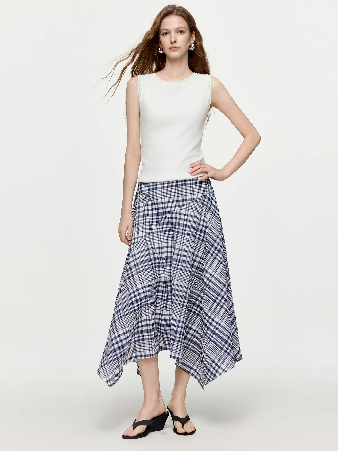 Elle College Vintage Plaid Asymmetrical Half Skirt Women's Elegant Slim A-Line Long Skirt Autumn New Style Commute Simple Style