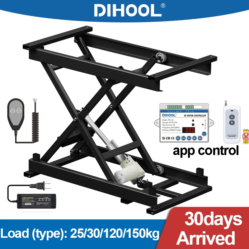 mesa de cha da plataforma de levantamento eletrica elevacao da altura ajustavel controlo a distancia movimentacao do motor quadro do ferro 60 kg 120 kg 150kg 01