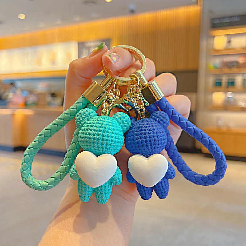 Cartoon Love Heart Bear Key Chain Creative Doll Women Bag Pendant Jewelry Cute Mobile Phone Car Keyring Birth Gift