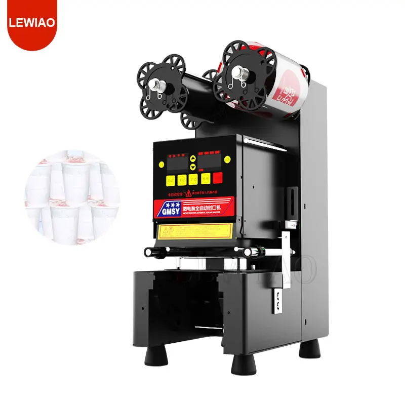 Bancs de gobelets commerciaux, thermoscellant entièrement automatique, café, jus, lait de soja, boutique de thé au lait