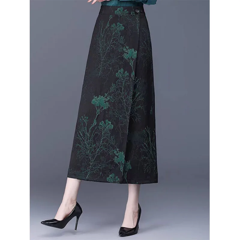 

One Piece Printed Midi Skirt Women High Waist Slim Straight A Line Summer New Chinese Style Bodycon Skirt