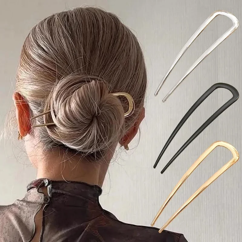 Thick Simple U Shaped Hair Forks For Women Girls Metal Hairpin Geometric Hair Clip Pins Fashion Female Hair Accessories
