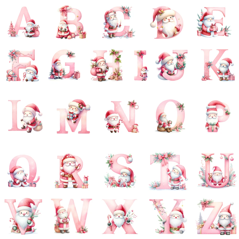 15cm Kids Christmas 26 Letters Santa Claus Iron On Transfer Stickers Diy DTF Heat Transfer Sticker T-shirt Clothes Print Decals