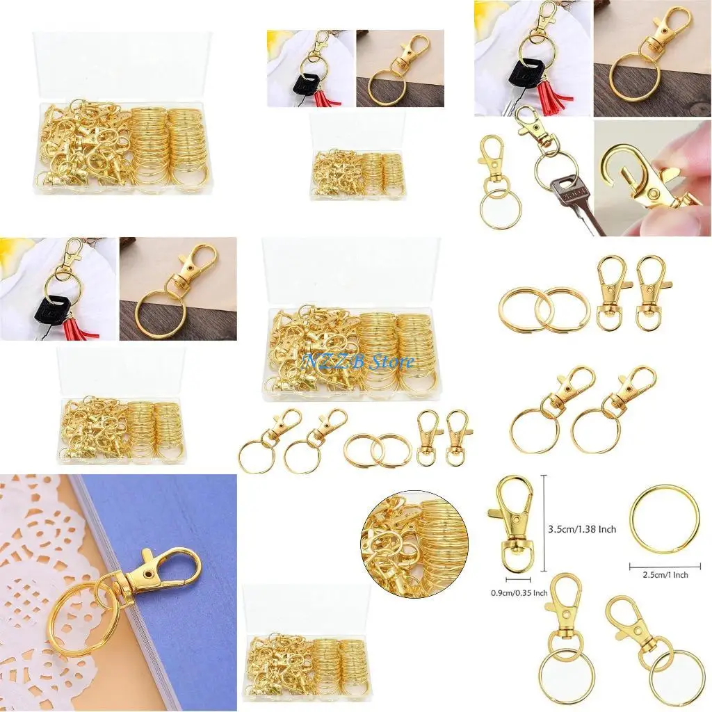 

T21F 60pcs Lobster Clasps with Rings DIY Clasps Clip Keychain Making Tool